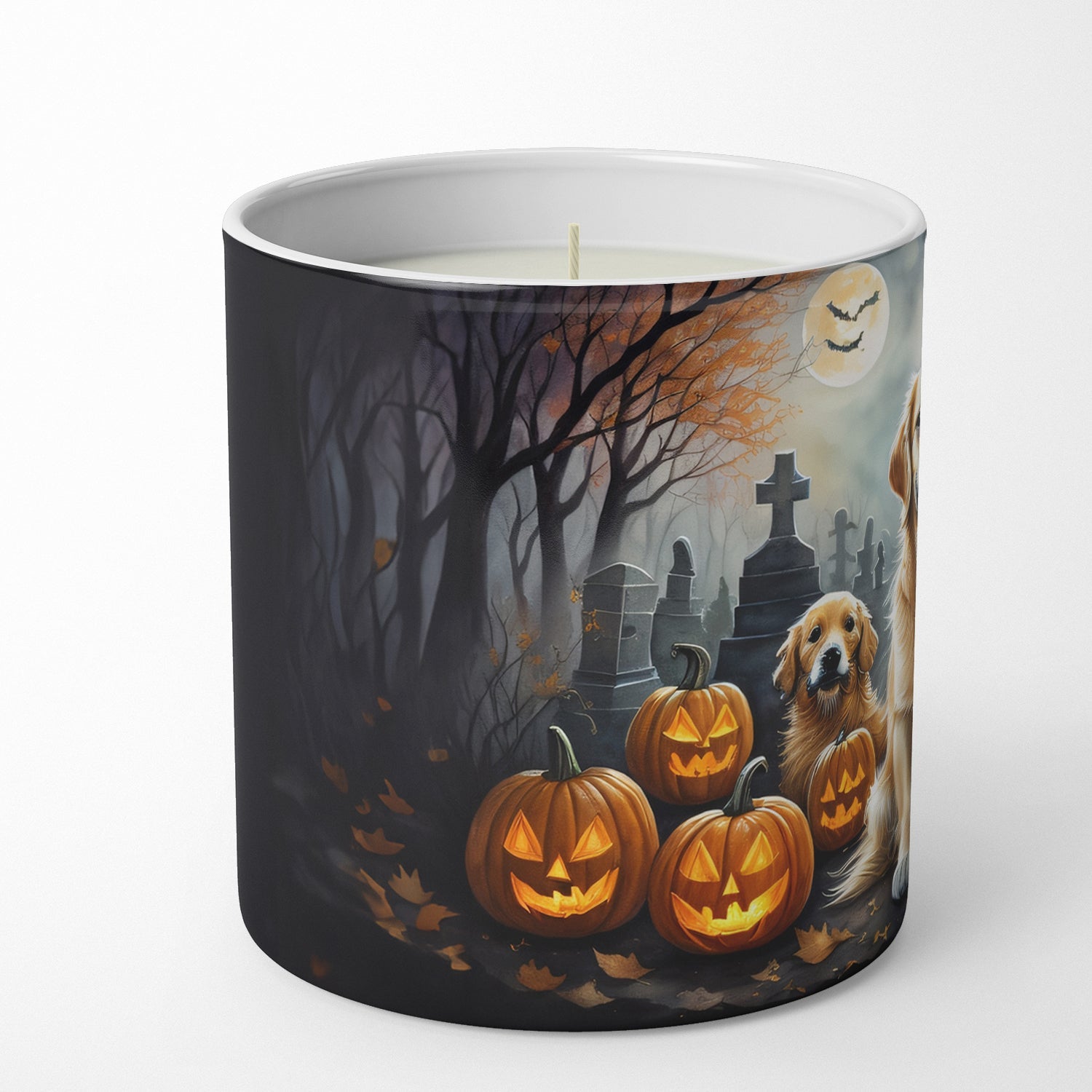 Golden Retriever Spooky Halloween Decorative Soy Candle Nature Soy Wax Essential Oil Home Decor Ideal for Bedroom Kitchen Bath Office Gift, 10 oz