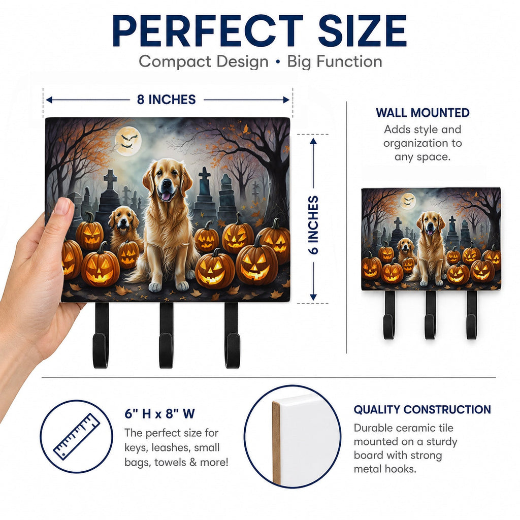 Golden Retriever Spooky Halloween Leash or Key Holder Wall Hooks, Coat Rack Wall Mount, for Hanging Keys, Towels, Aprons, Leashes