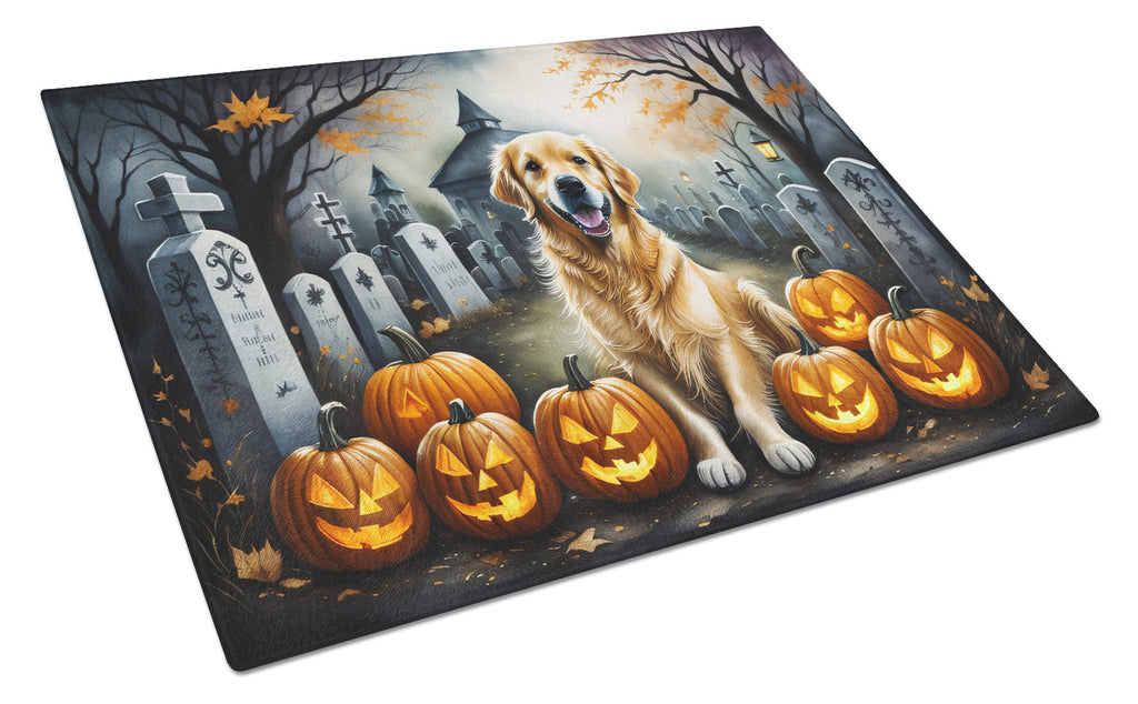 Golden Retriever Spooky Halloween Cutting Board Tempered Glass Kitchen Cutting Surface, Heat Resistant Chopping, Non-Slip Feet, Food Prep & Serving