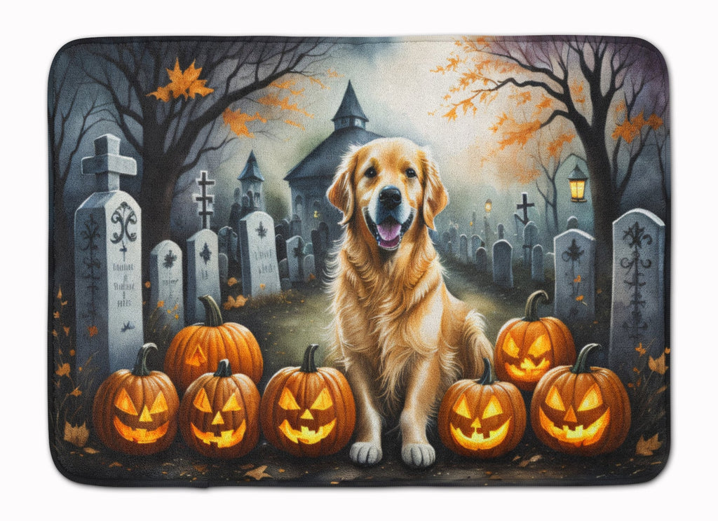 Golden Retriever Spooky Halloween Memory Foam Kitchen Mat Machine Washable Anti-Fatigue Cushion Comfort Bath or Kitchen Rug