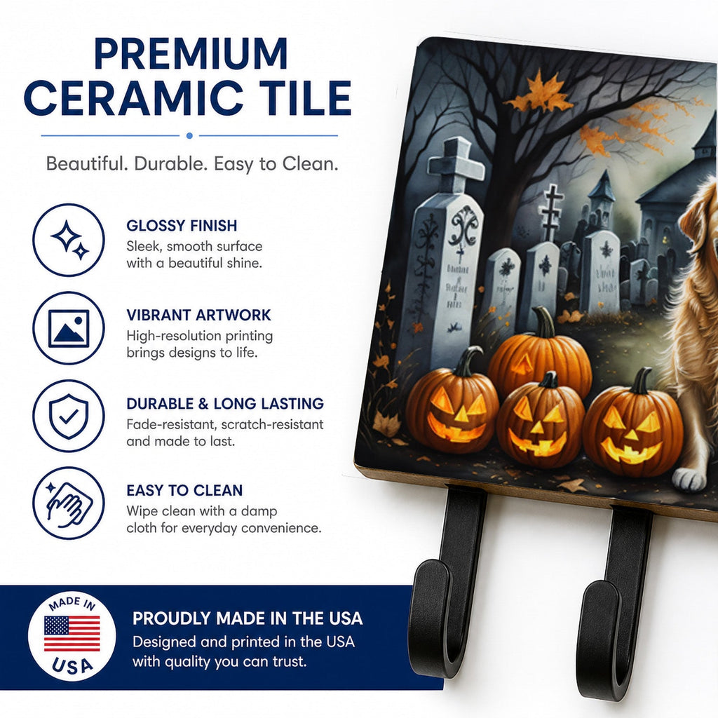 Golden Retriever Spooky Halloween Leash or Key Holder Wall Hooks, Coat Rack Wall Mount, for Hanging Keys, Towels, Aprons, Leashes
