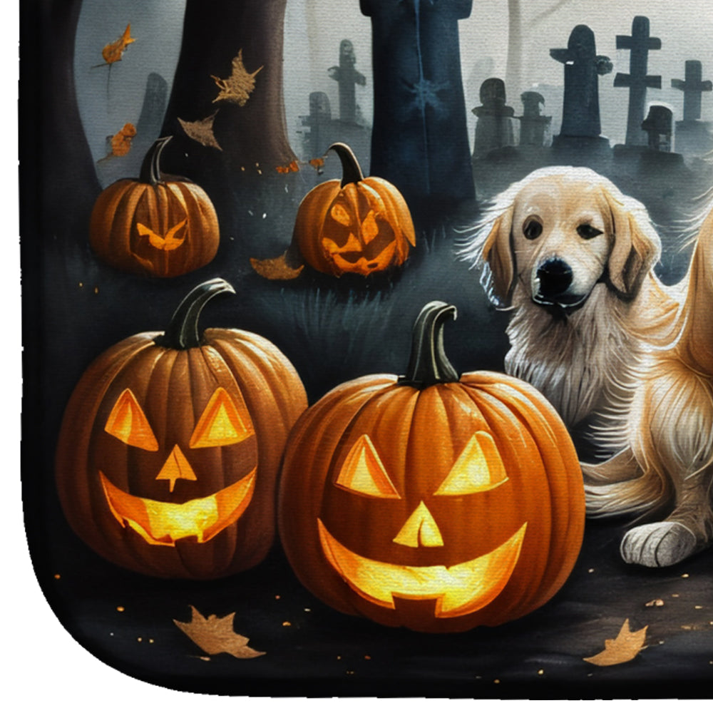 Golden Retriever Spooky Halloween Dish Drying Mat Absorbent Dish Drying Mat Pad for Kitchen Counter Dish Drainer Mat for Countertop, 14 x 21", Multicolor