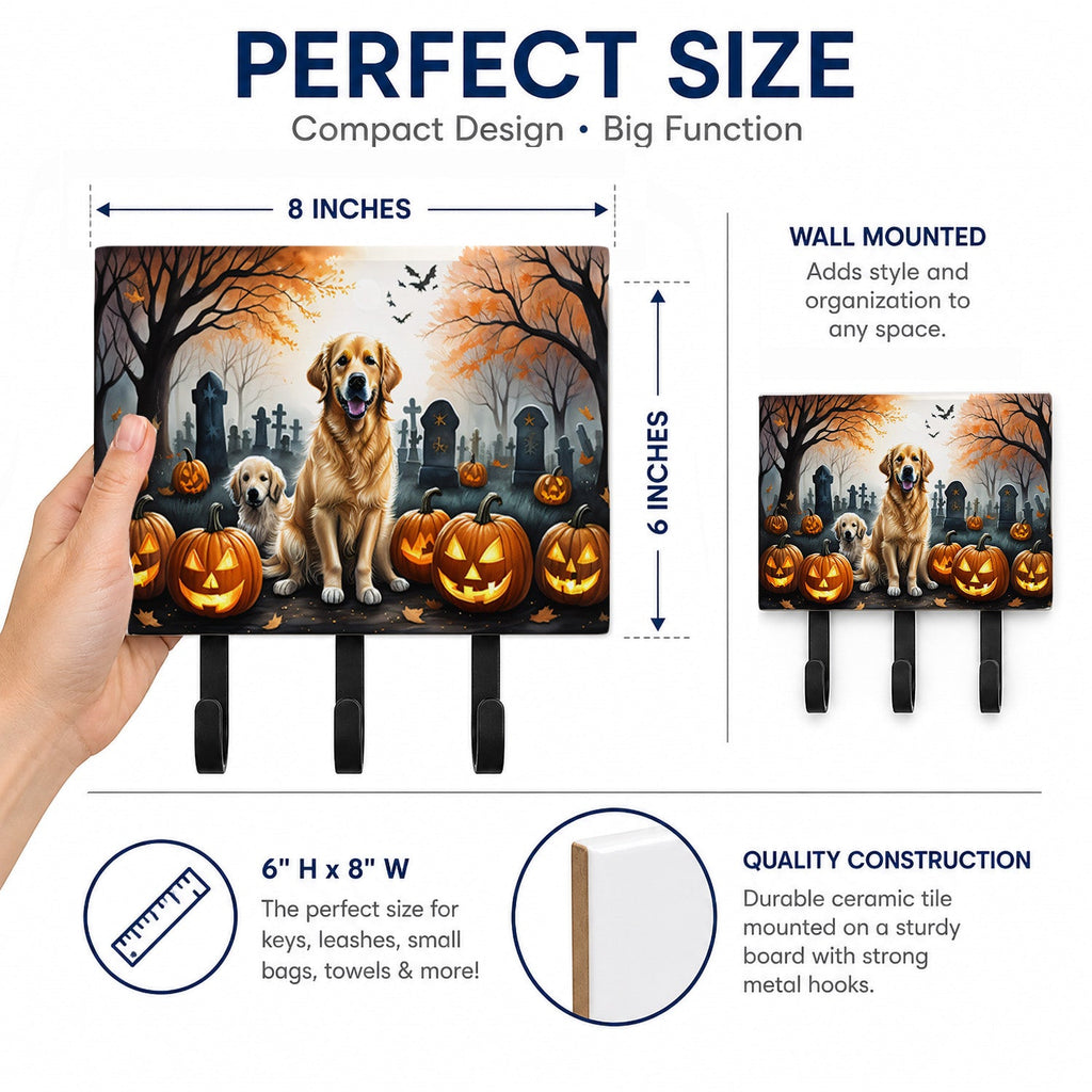 Golden Retriever Spooky Halloween Leash or Key Holder Wall Hooks, Coat Rack Wall Mount, for Hanging Keys, Towels, Aprons, Leashes
