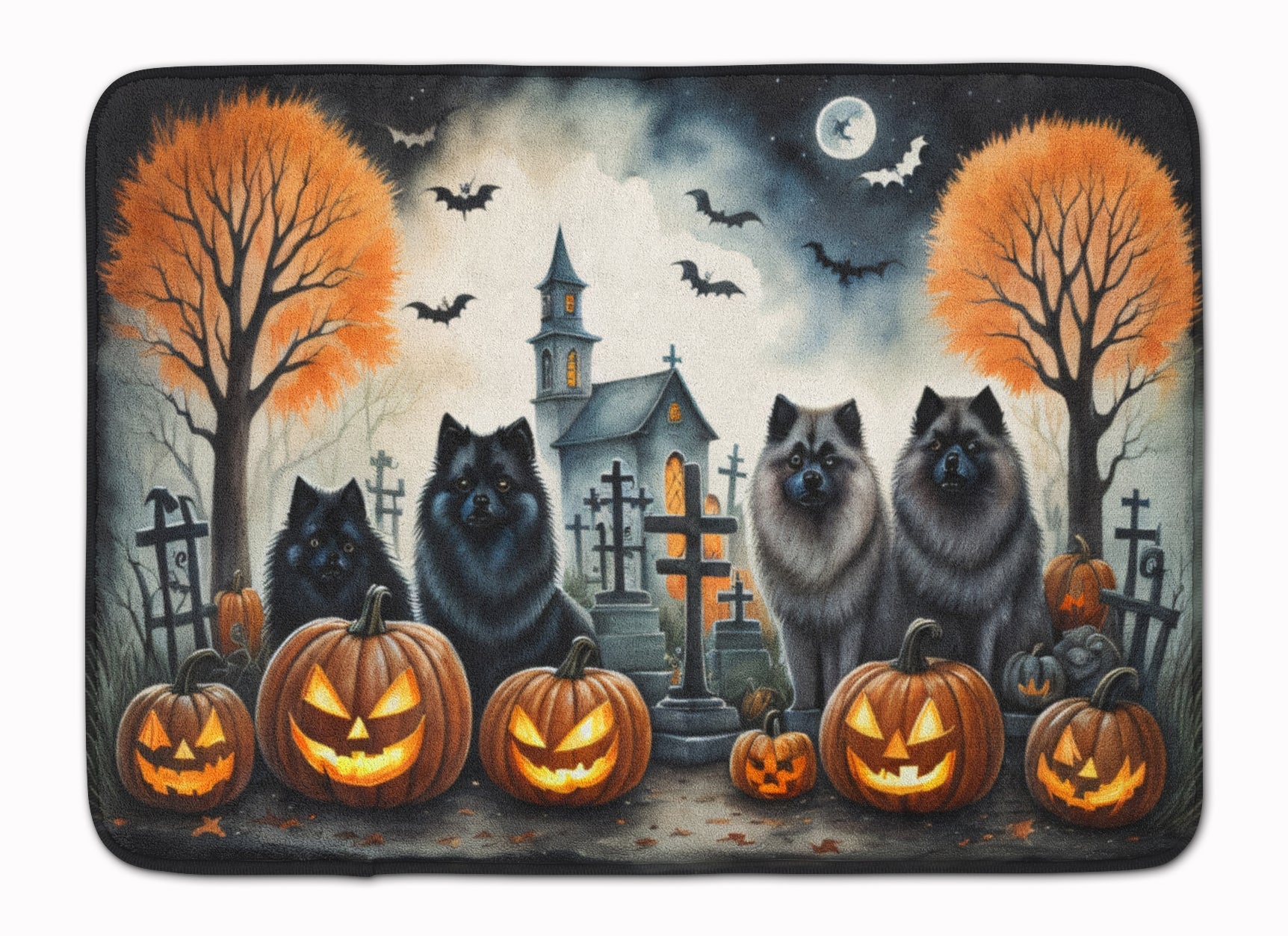 Keeshond Spooky Halloween Memory Foam Kitchen Mat Machine Washable Anti-Fatigue Cushion Comfort Bath or Kitchen Rug