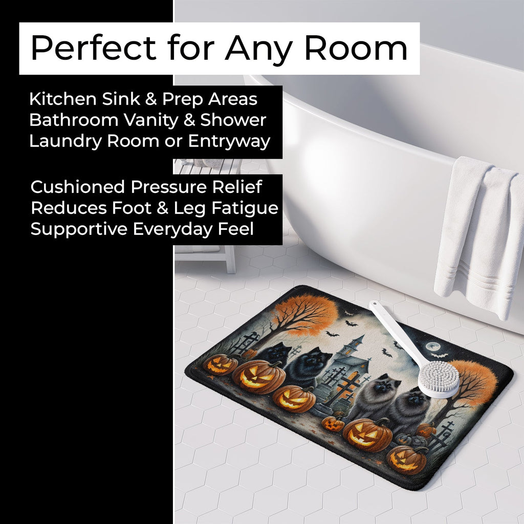 Keeshond Spooky Halloween Memory Foam Kitchen Mat Machine Washable Anti-Fatigue Cushion Comfort Bath or Kitchen Rug
