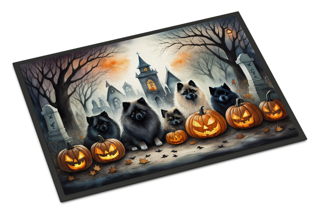 Keeshond Spooky Halloween Doormat Indoor Outdoor 18H X 27W Front Door Mat Rugs for Entryway, Non Slip Washable