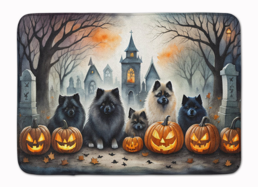 Keeshond Spooky Halloween Memory Foam Kitchen Mat Machine Washable Anti-Fatigue Cushion Comfort Bath or Kitchen Rug