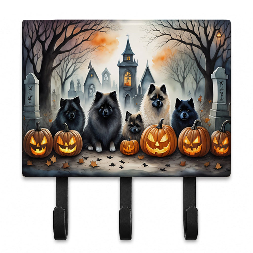 Keeshond Spooky Halloween Leash or Key Holder Wall Hooks, Coat Rack Wall Mount, for Hanging Keys, Towels, Aprons, Leashes