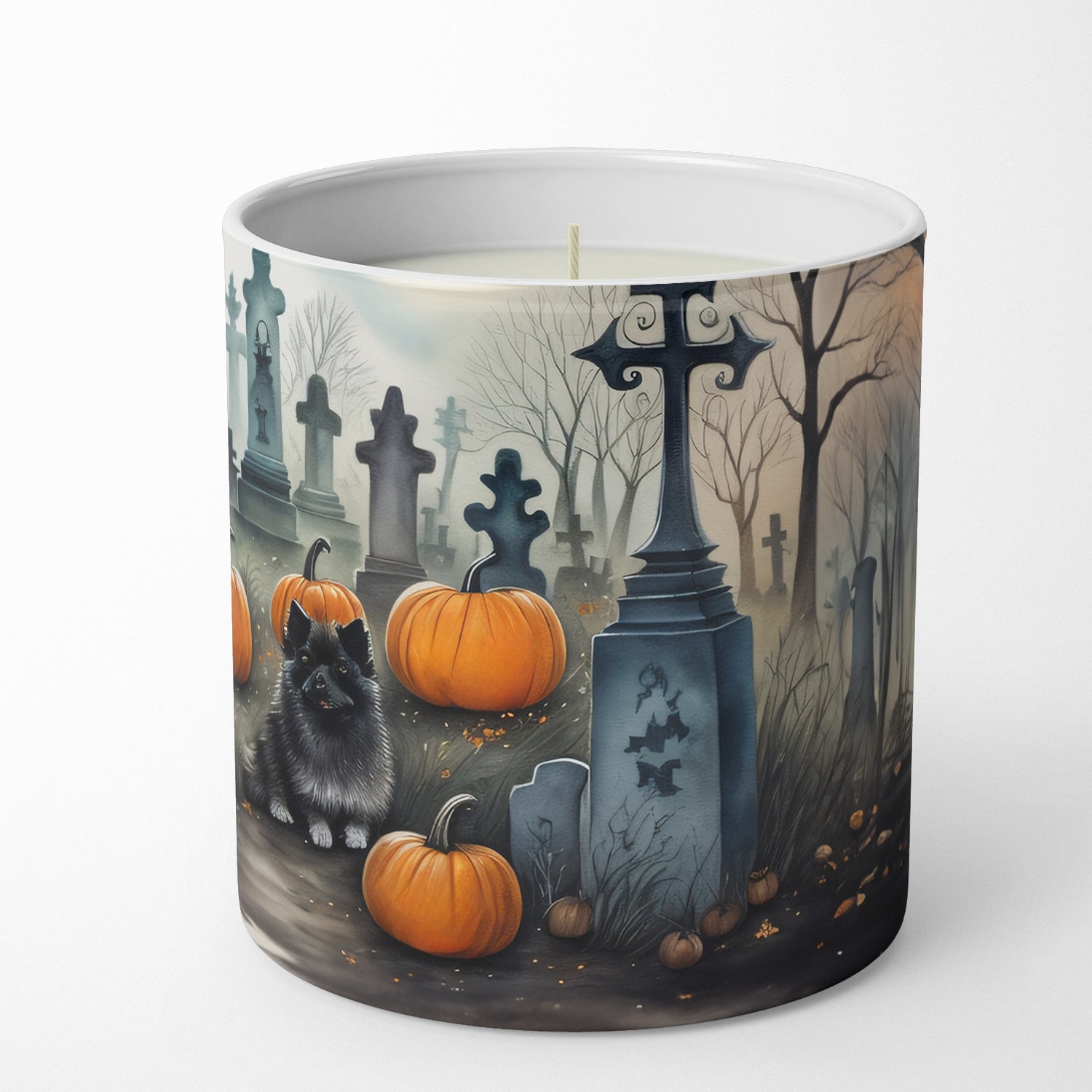 Keeshond Spooky Halloween Decorative Soy Candle Nature Soy Wax Essential Oil Home Decor Ideal for Bedroom Kitchen Bath Office Gift, 10 oz