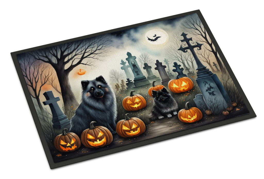 Keeshond Spooky Halloween Doormat Indoor Outdoor 24H X 36W Front Door Mat Rugs for Entryway, Non Slip Washable Low Pile,