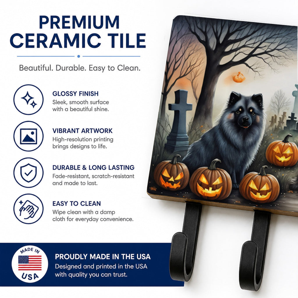 Keeshond Spooky Halloween Leash or Key Holder Wall Hooks, Coat Rack Wall Mount, for Hanging Keys, Towels, Aprons, Leashes