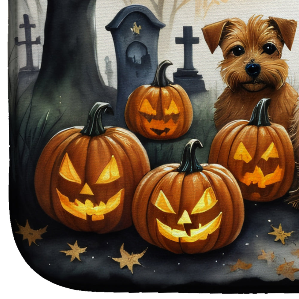 Norfolk Terrier Spooky Halloween Dish Drying Mat Absorbent Dish Drying Mat Pad for Kitchen Counter Dish Drainer Mat for Countertop, 14 x 21", Multicolor