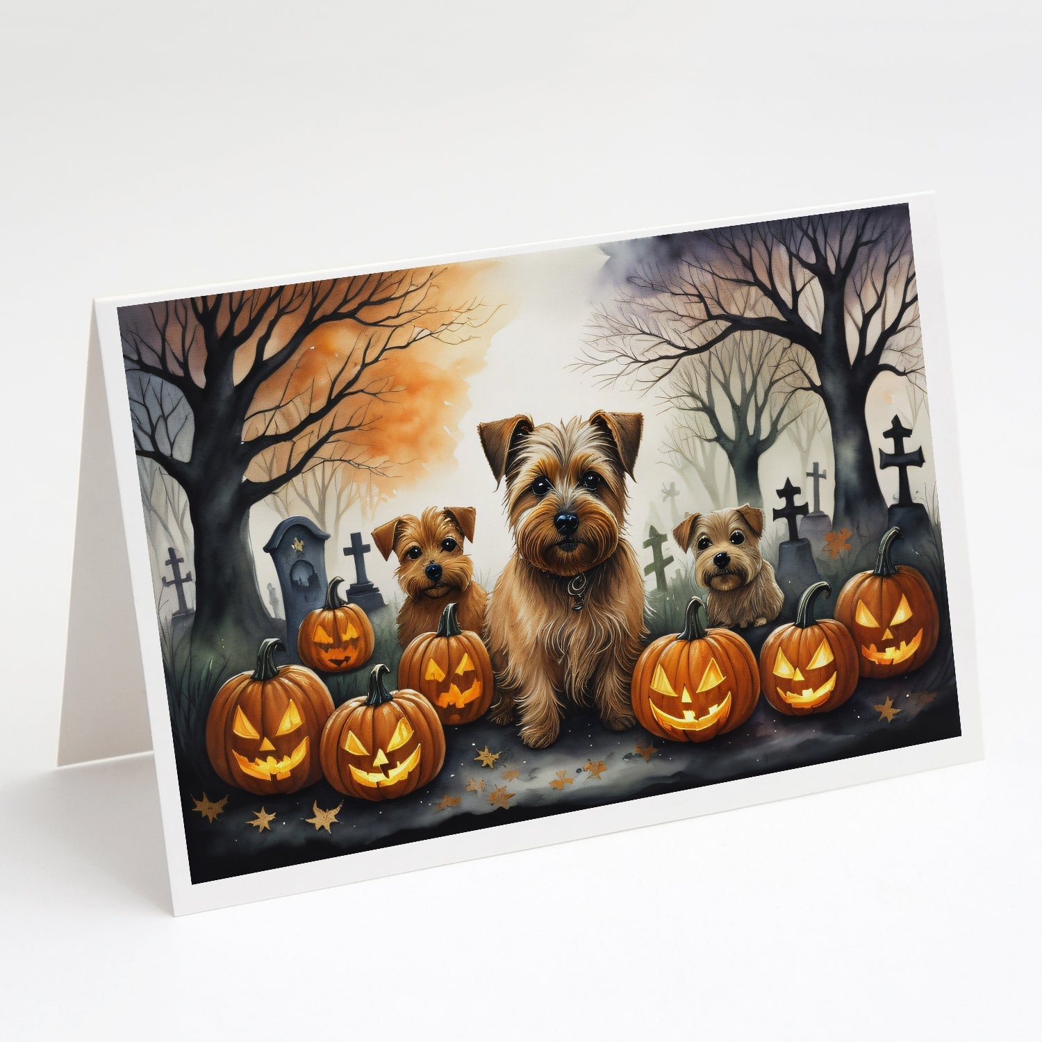 Norfolk Terrier Spooky Halloween Greeting Cards Pack of 8 Blank Cards with Envelopes Whimsical A7 Size 5x7