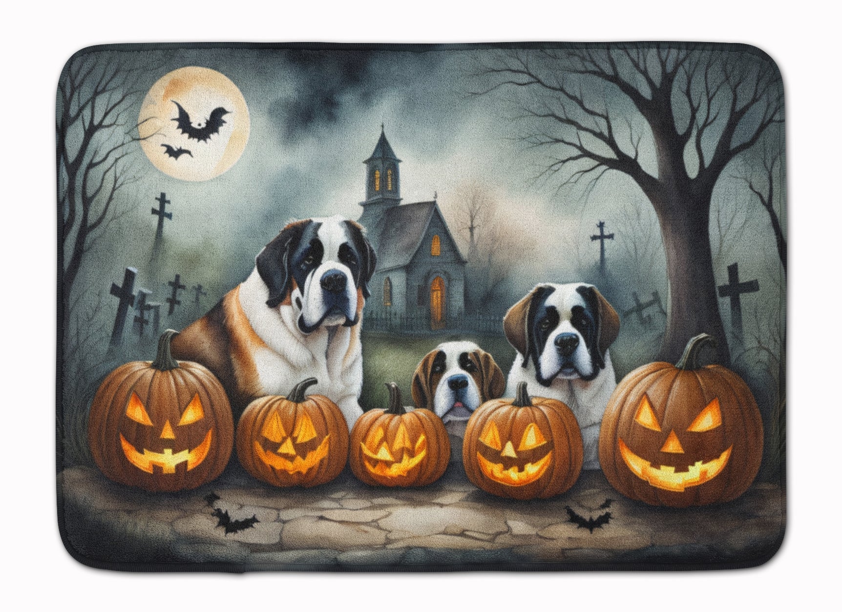 Saint Bernard Spooky Halloween Memory Foam Kitchen Mat Machine Washable Anti-Fatigue Cushion Comfort Bath or Kitchen Rug