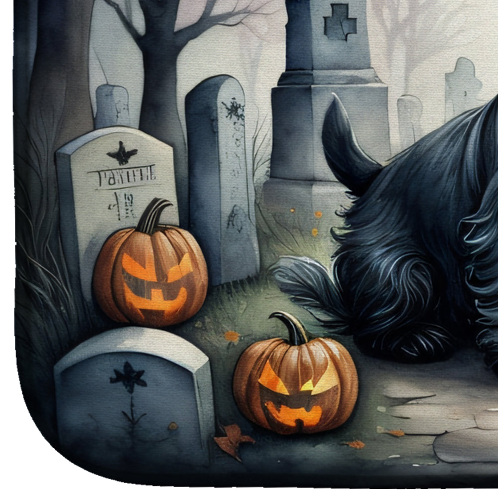 Scottish Terrier Spooky Halloween Dish Drying Mat Absorbent Dish Drying Mat Pad for Kitchen Counter Dish Drainer Mat for Countertop, 14 x 21", Multicolor