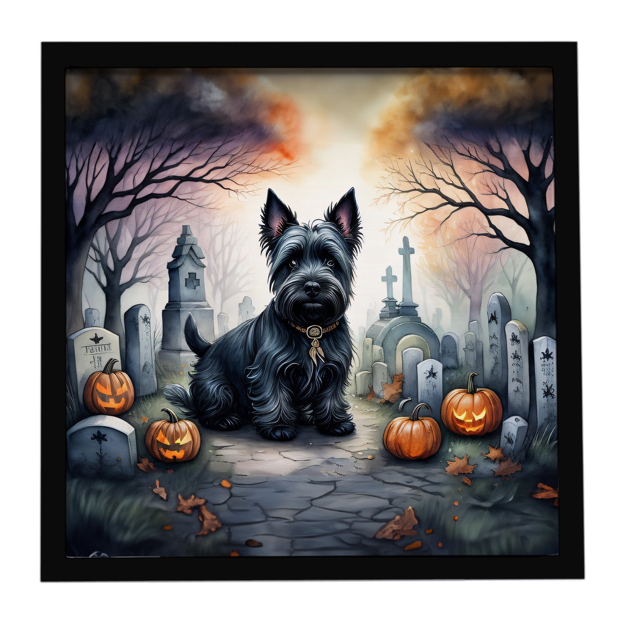 Scottish Terrier Spooky Halloween Framed Metal Print Bathroom, Kitchen, Office, Home Decor Wall Art Ready to Hang, Square, 8X8