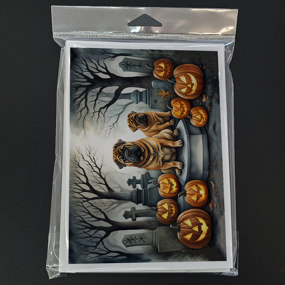 Shar Pei Spooky Halloween Greeting Cards Pack of 8 Blank Cards with Envelopes Whimsical A7 Size 5x7