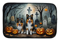 Sheltie Spooky Halloween Dish Drying Mat Absorbent Dish Drying Mat Pad for Kitchen Counter Dish Drainer Mat for Countertop, 14 x 21", Multicolor