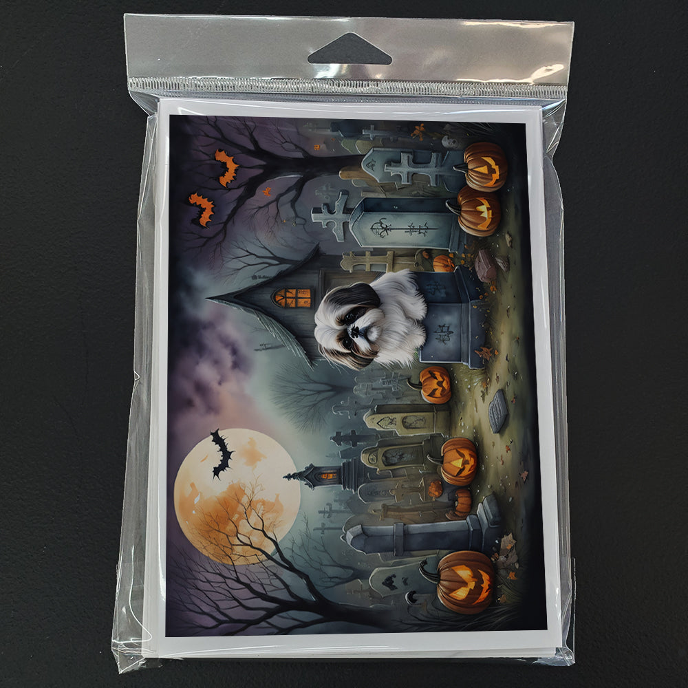 Shih Tzu Spooky Halloween Greeting Cards Pack of 8 Blank Cards with Envelopes Whimsical A7 Size 5x7