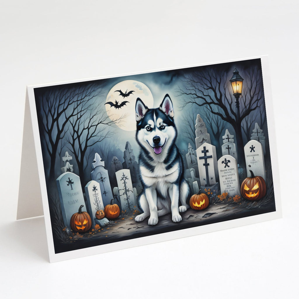 Siberian Husky Spooky Halloween Greeting Cards Pack of 8 Blank Cards with Envelopes Whimsical A7 Size 5x7