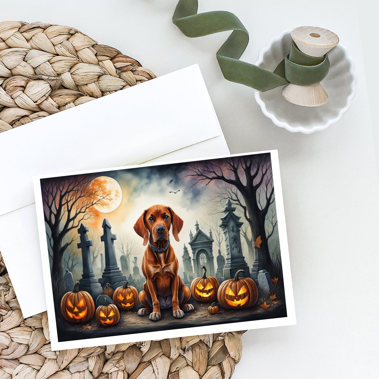 Vizsla Spooky Halloween Greeting Cards Pack of 8 Blank Cards with Envelopes Whimsical A7 Size 5x7