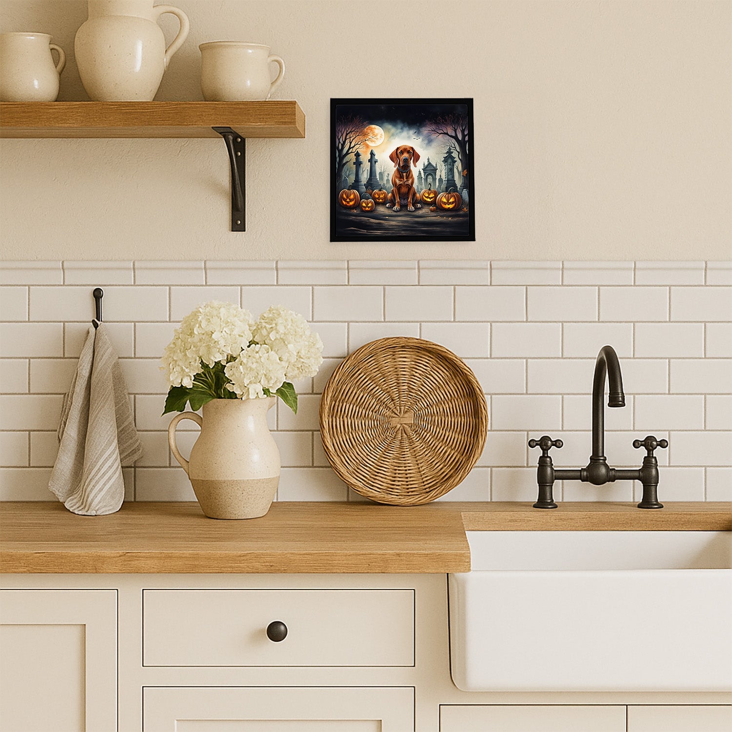 Vizsla Spooky Halloween Framed Metal Print Bathroom, Kitchen, Office, Home Decor Wall Art Ready to Hang, Square, 8X8