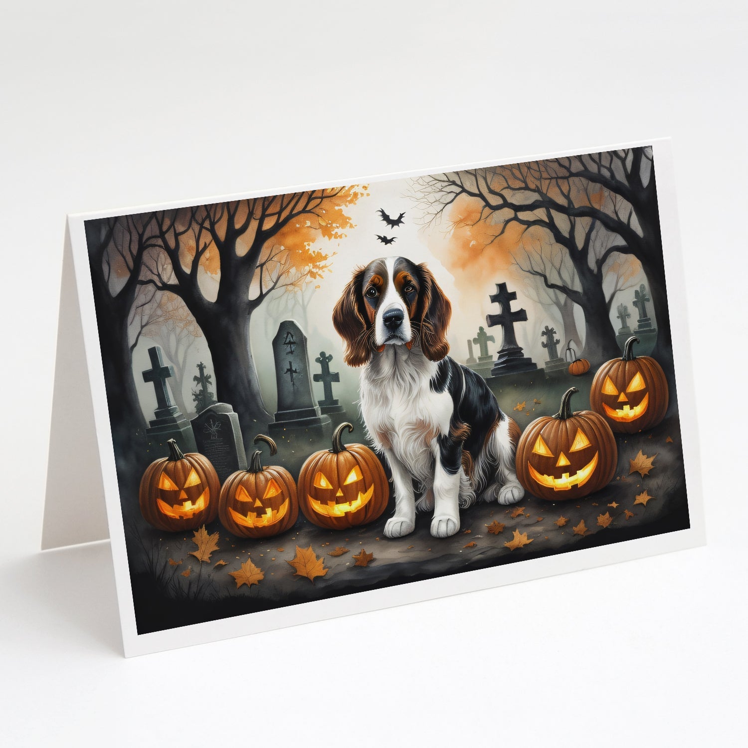 Welsh Springer Spaniel Spooky Halloween Greeting Cards Pack of 8 Blank Cards with Envelopes Whimsical A7 Size 5x7