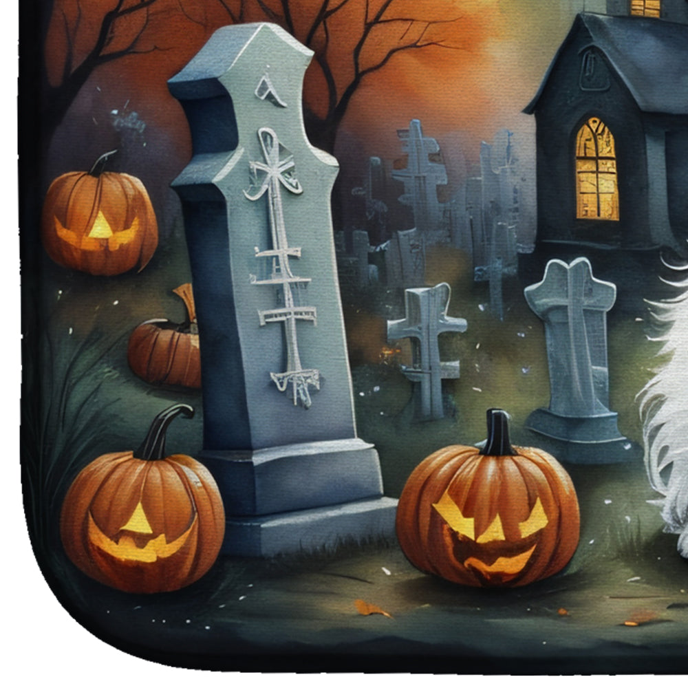 Westie Spooky Halloween Dish Drying Mat Absorbent Dish Drying Mat Pad for Kitchen Counter Dish Drainer Mat for Countertop, 14 x 21", Multicolor