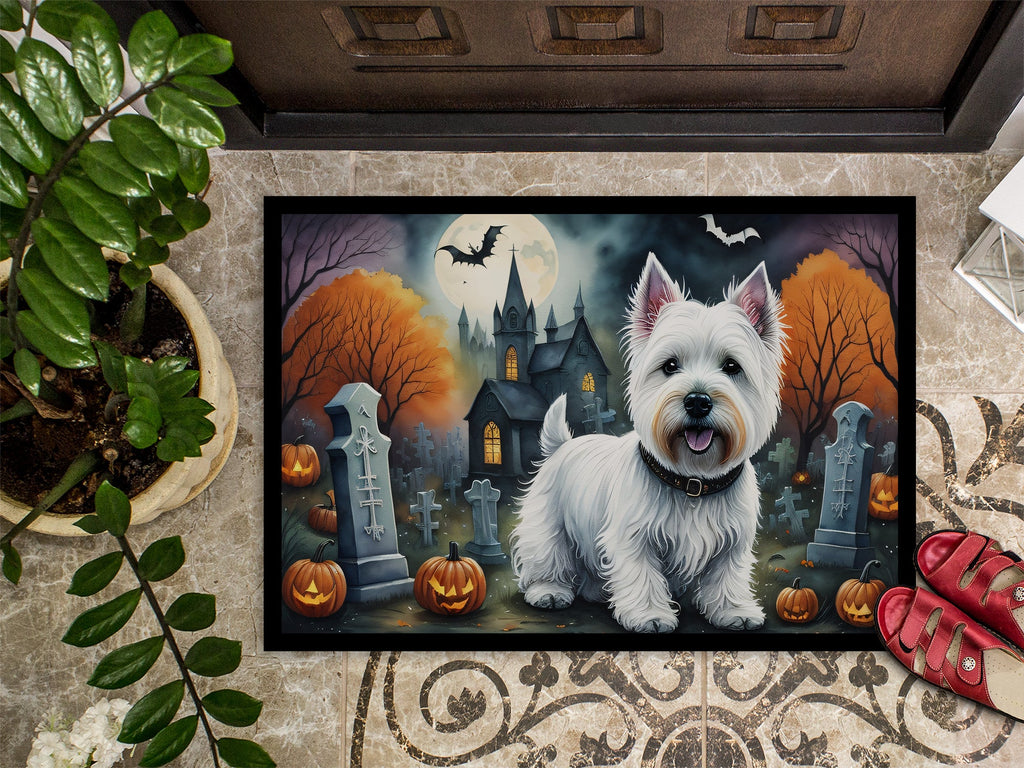 Westie Spooky Halloween Doormat Indoor Outdoor 24H X 36W Front Door Mat Rugs for Entryway, Non Slip Washable Low Pile,