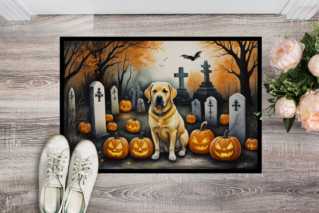 Yellow Labrador Retriever Spooky Halloween Doormat Indoor Outdoor 24H X 36W Front Door Mat Rugs for Entryway, Non Slip Washable Low Pile,