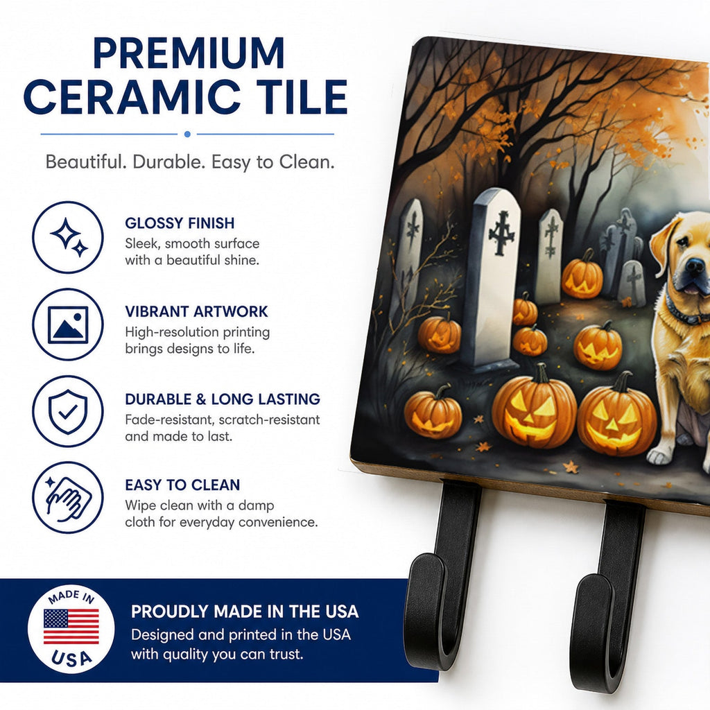 Yellow Labrador Retriever Spooky Halloween Leash or Key Holder Wall Hooks, Coat Rack Wall Mount, for Hanging Keys, Towels, Aprons, Leashes