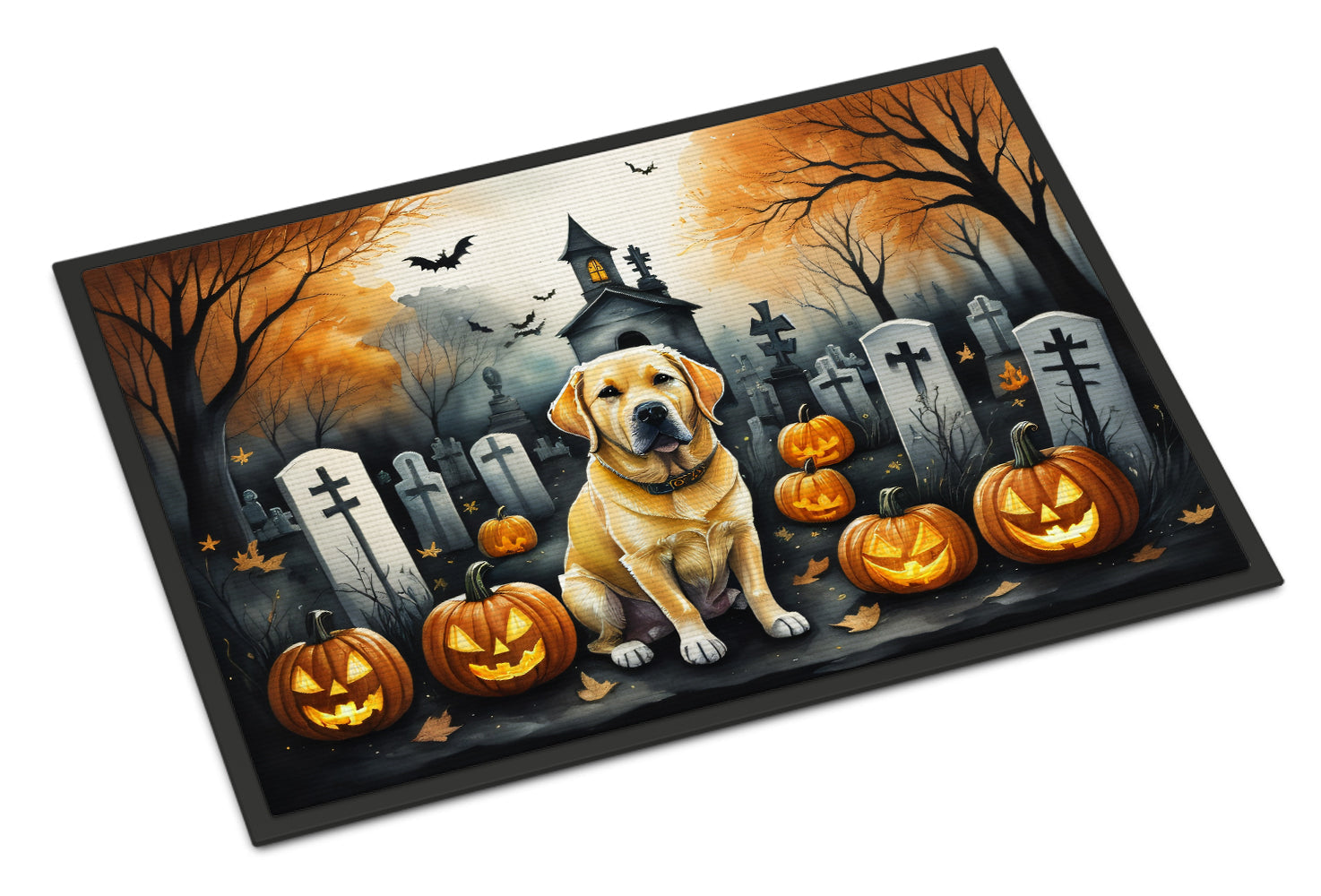 Yellow Labrador Retriever Spooky Halloween Doormat Indoor Outdoor 18H X 27W Front Door Mat Rugs for Entryway, Non Slip Washable