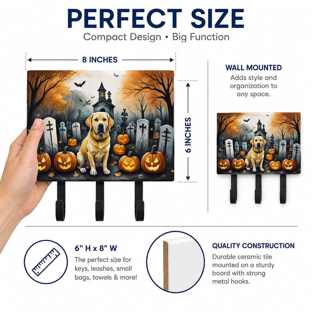 Yellow Labrador Retriever Spooky Halloween Leash or Key Holder Wall Hooks, Coat Rack Wall Mount, for Hanging Keys, Towels, Aprons, Leashes
