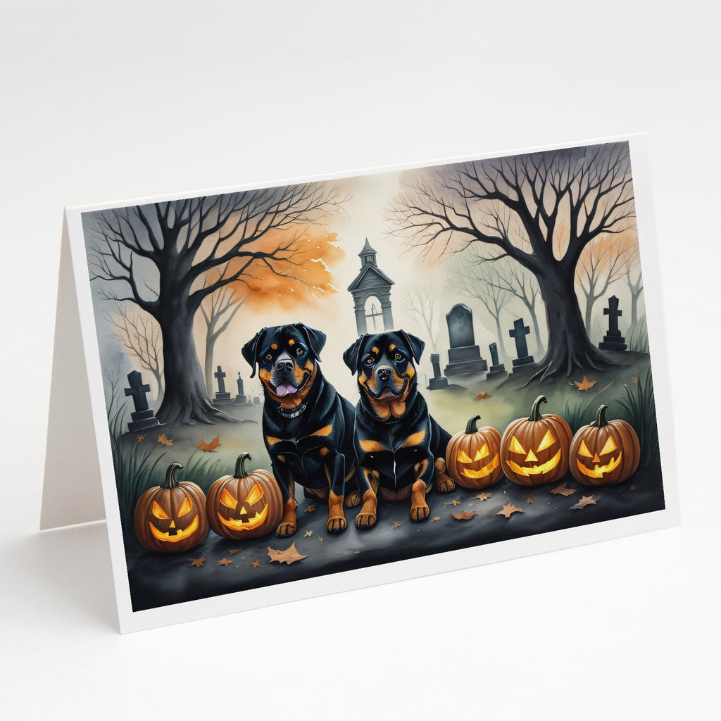 Rottweiler Spooky Halloween Greeting Cards Pack of 8 Blank Cards with Envelopes Whimsical A7 Size 5x7