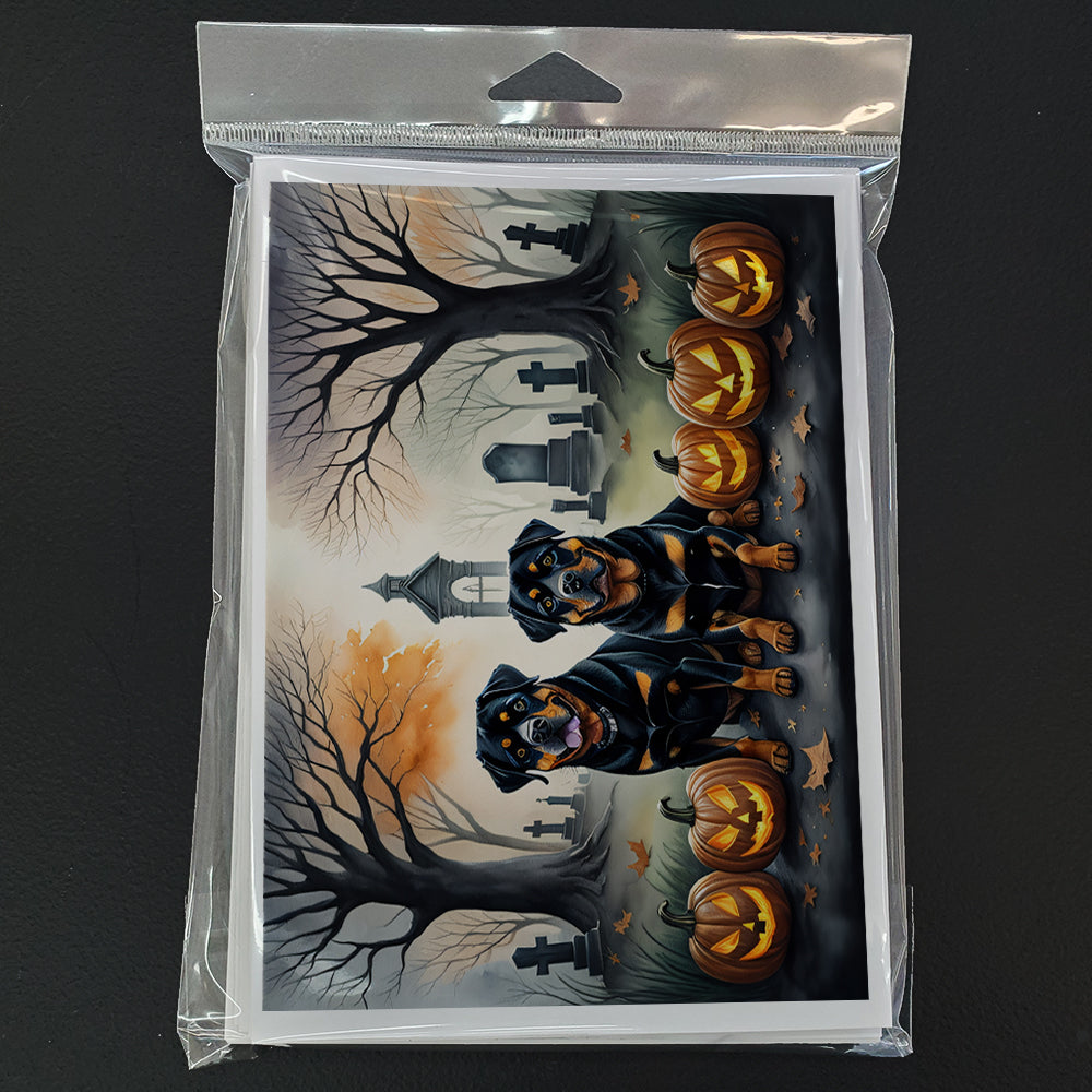 Rottweiler Spooky Halloween Greeting Cards Pack of 8 Blank Cards with Envelopes Whimsical A7 Size 5x7