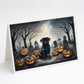 Black Pug Spooky Halloween Greeting Cards Pack of 8 Blank Cards with Envelopes Whimsical A7 Size 5x7