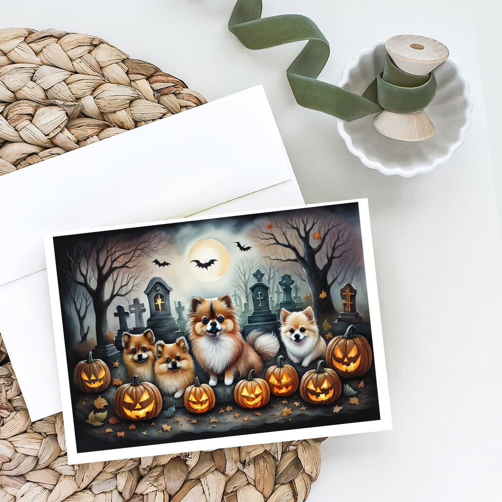 Pomeranian Spooky Halloween Greeting Cards Pack of 8 Blank Cards with Envelopes Whimsical A7 Size 5x7