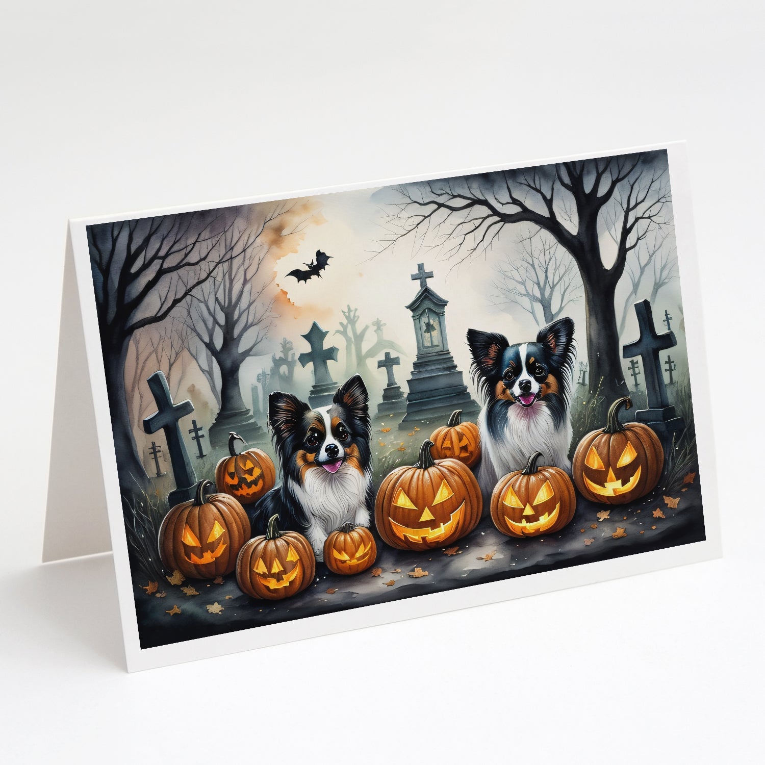 Papillon Spooky Halloween Greeting Cards Pack of 8 Blank Cards with Envelopes Whimsical A7 Size 5x7
