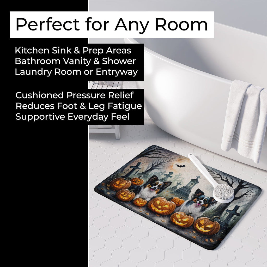 Papillon Spooky Halloween Memory Foam Kitchen Mat Machine Washable Anti-Fatigue Cushion Comfort Bath or Kitchen Rug