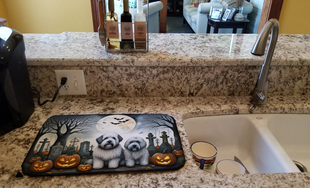 Old English Sheepdog Spooky Halloween Dish Drying Mat Absorbent Dish Drying Mat Pad for Kitchen Counter Dish Drainer Mat for Countertop, 14 x 21", Multicolor