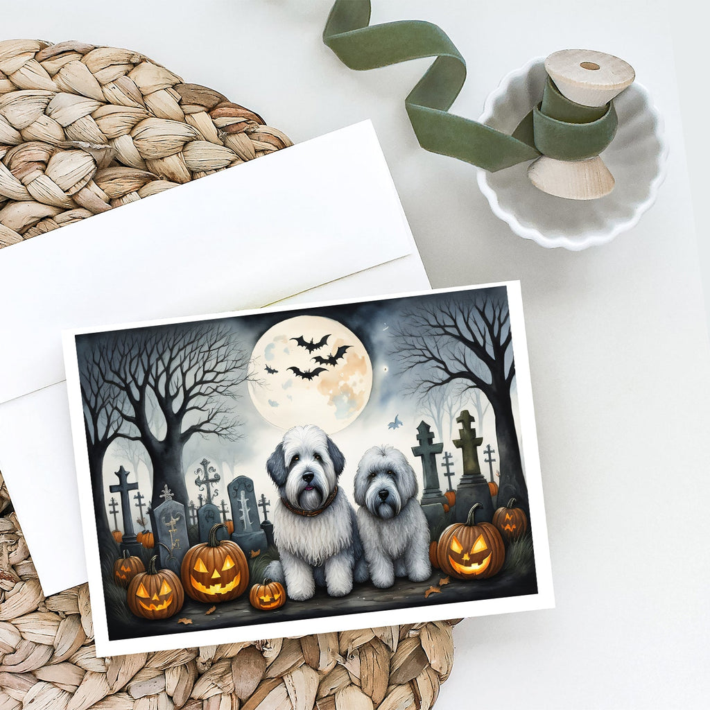 Old English Sheepdog Spooky Halloween Greeting Cards Pack of 8 Blank Cards with Envelopes Whimsical A7 Size 5x7