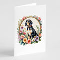 American English Coonhound and Flowers Greeting Cards Pack of 8 Blank Cards with Envelopes Whimsical A7 Size 5x7