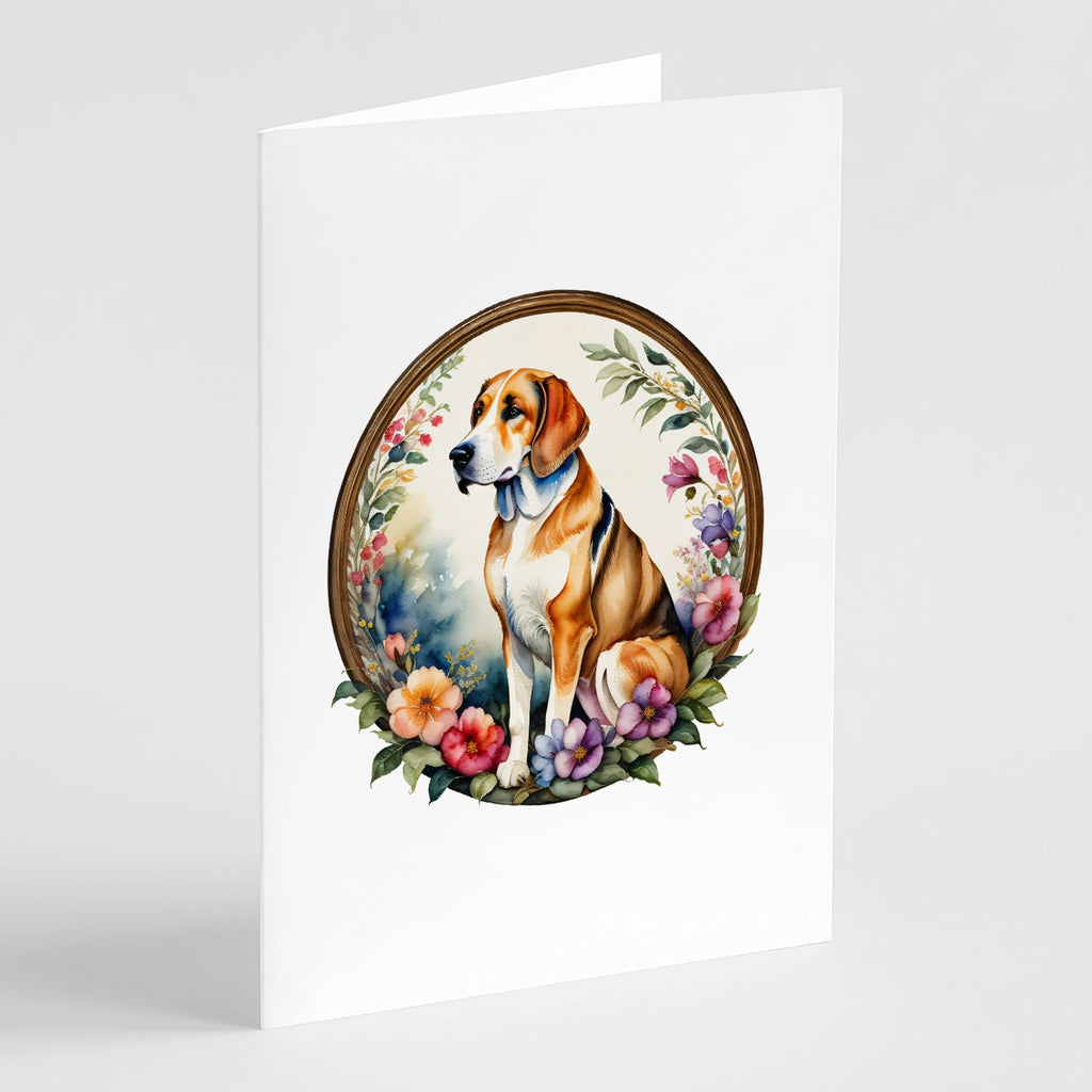 American Foxhound and Flowers Greeting Cards Pack of 8 Blank Cards with Envelopes Whimsical A7 Size 5x7