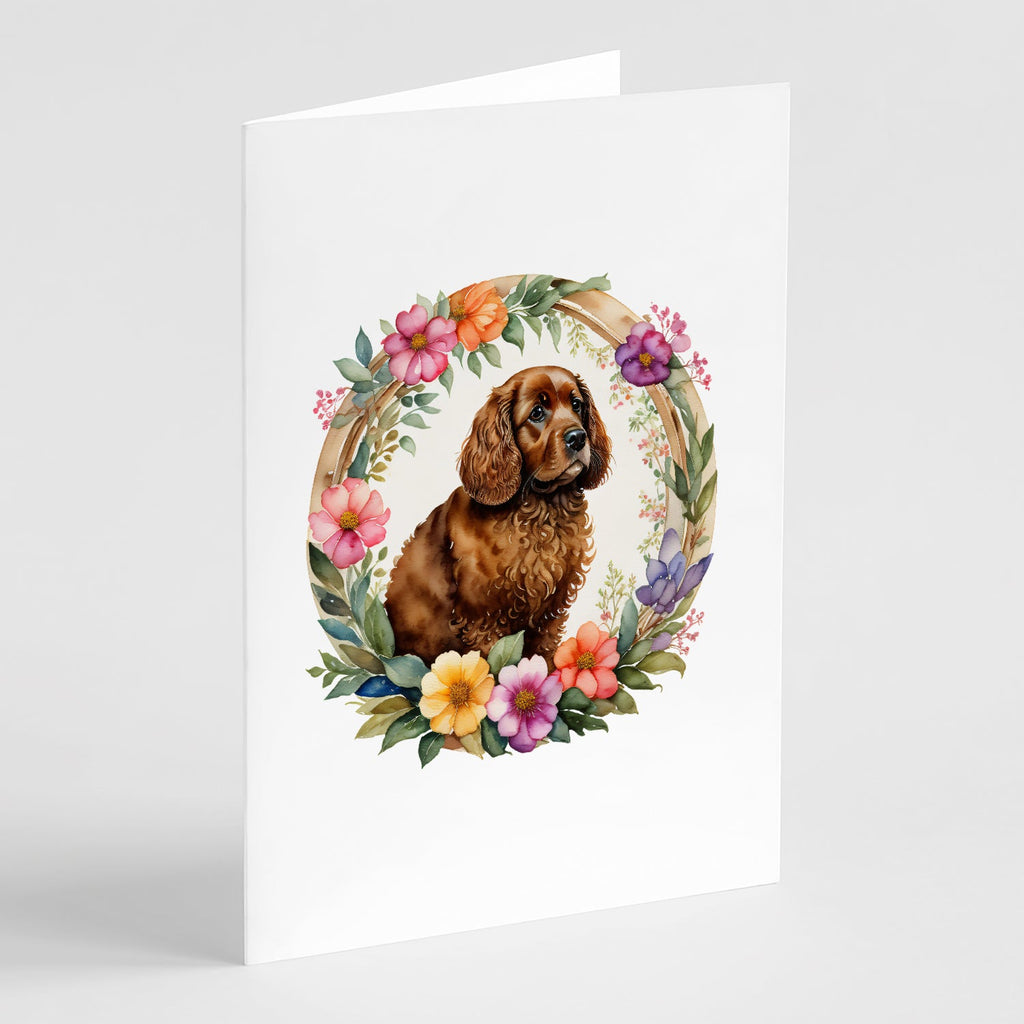 American Water Spaniel and Flowers Greeting Cards Pack of 8 Blank Cards with Envelopes Whimsical A7 Size 5x7