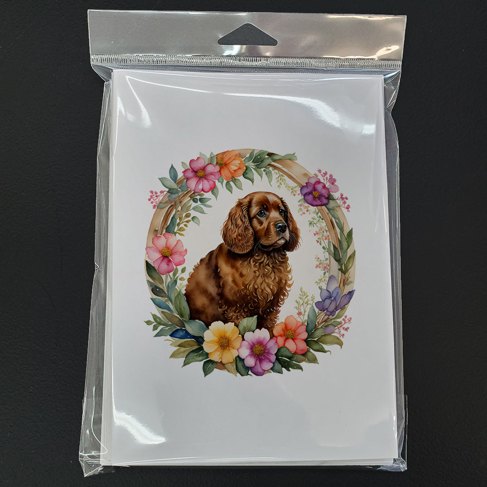 American Water Spaniel and Flowers Greeting Cards Pack of 8 Blank Cards with Envelopes Whimsical A7 Size 5x7