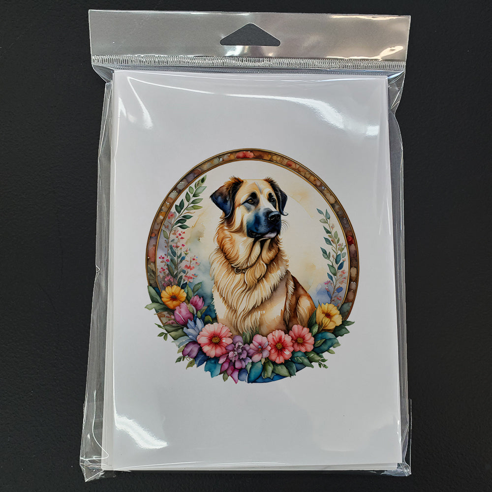 Anatolian Shepherd Dog and Flowers Greeting Cards Pack of 8 Blank Cards with Envelopes Whimsical A7 Size 5x7
