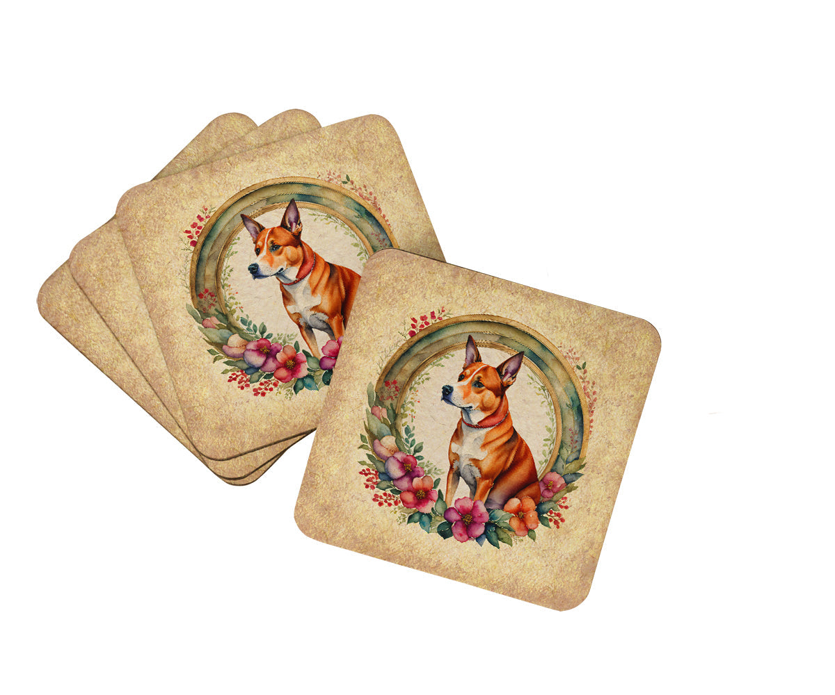 Basenji and Flowers Foam Coasters Set of 4 Cup Coasters for Indoor Outdoor, Tabletop Protection, Anti Slip, Mouse pad Material