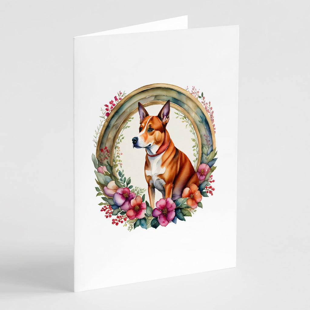 Basenji and Flowers Greeting Cards Pack of 8 Blank Cards with Envelopes Whimsical A7 Size 5x7
