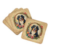 Bernese Mountain Dog and Flowers Foam Coasters Set of 4 Cup Coasters for Indoor Outdoor, Tabletop Protection, Anti Slip, Mouse pad Material