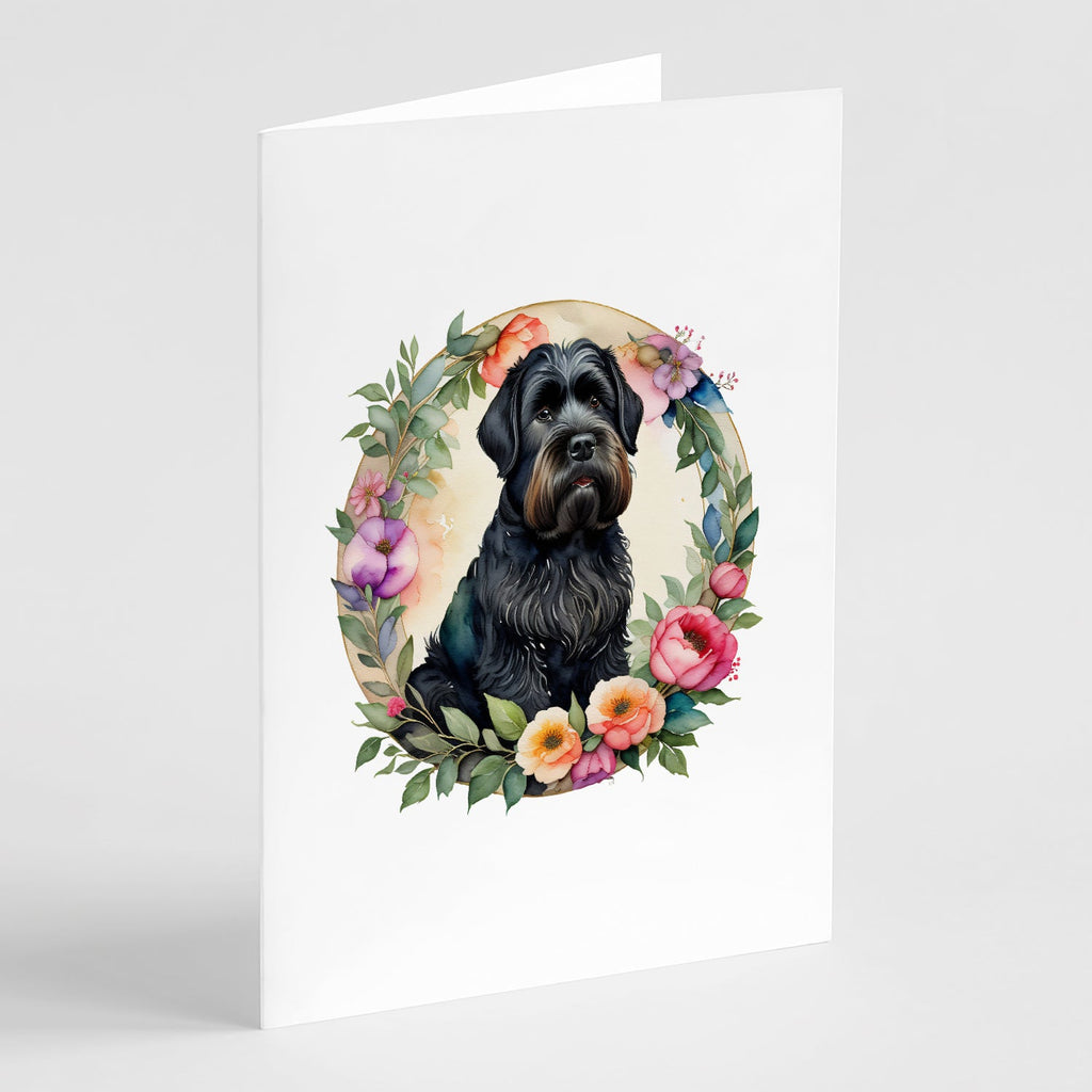 Black Russian Terrier and Flowers Greeting Cards Pack of 8 Blank Cards with Envelopes Whimsical A7 Size 5x7